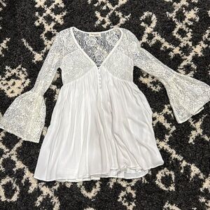 impressions white lace bell sleeves mini dress